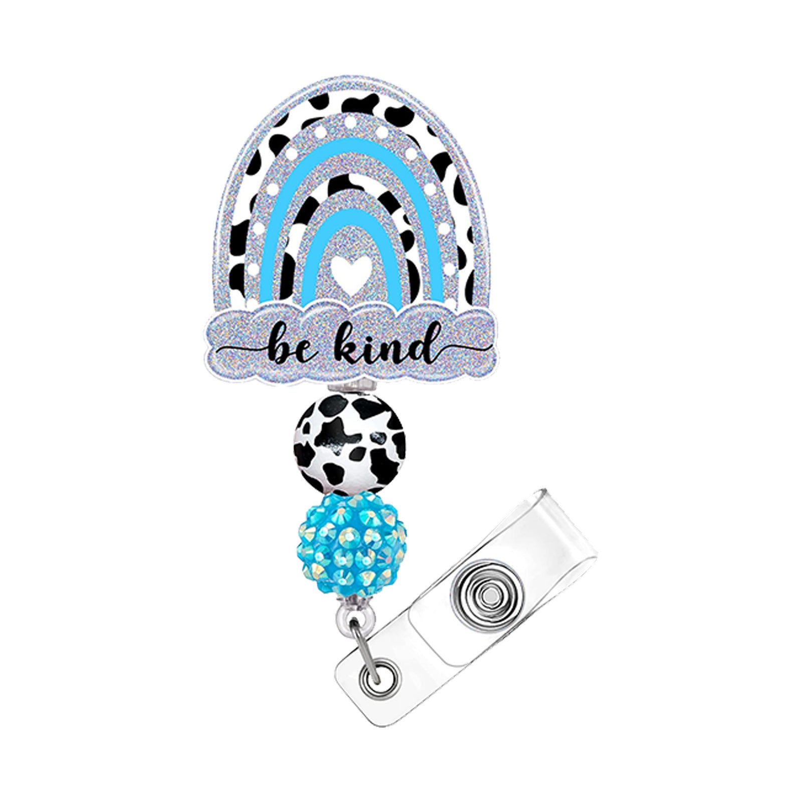 Wholesale Badge Reels Rainbow Cow Acrylic Beaded Ball Badge Scroll Retractable Keychain